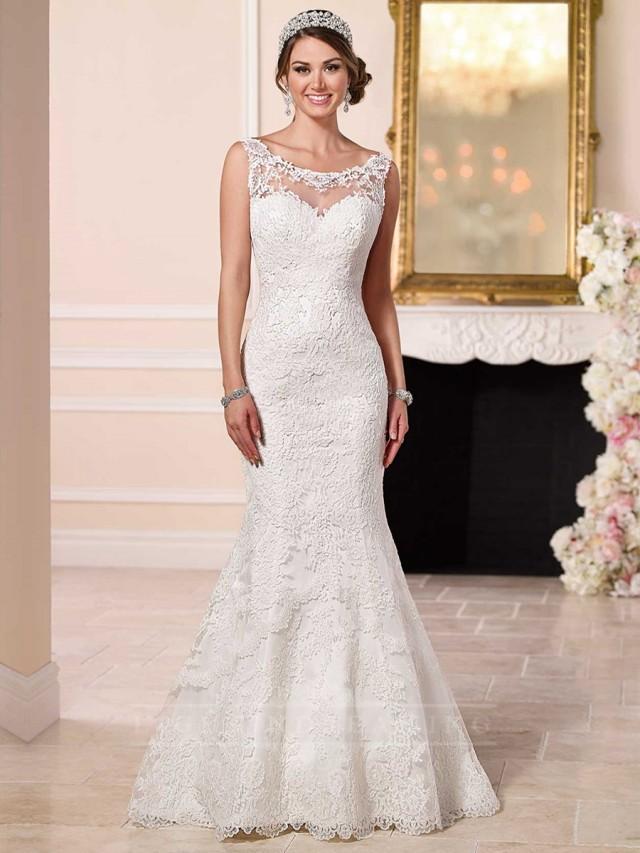 Bateau Illusion Lace Sweetheart Neckline Low Back Wedding Dress