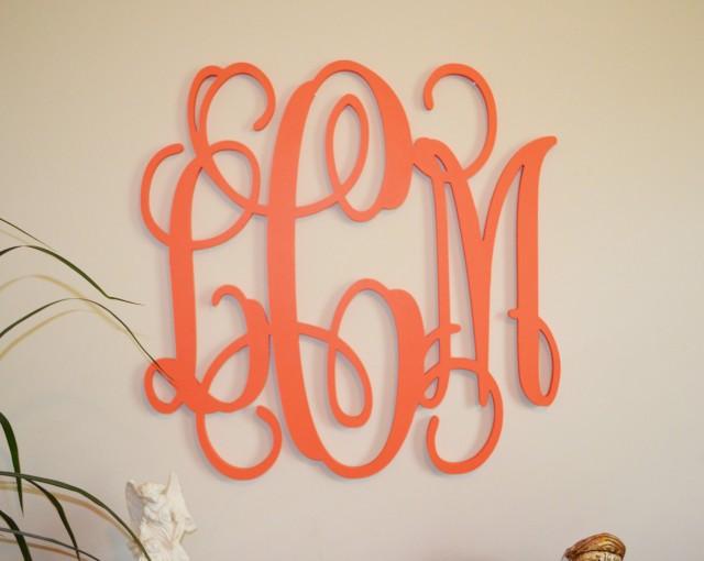 24" PAINTED Wood Monogram Initials, Wall Decor, Hanging Wooden Wall