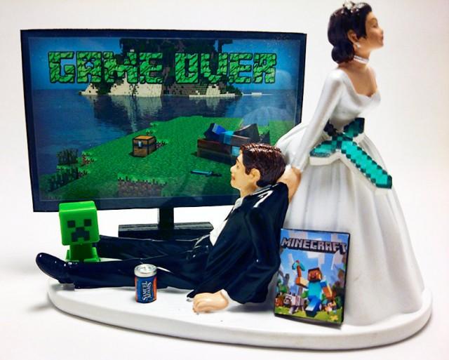 Video Game Funny Wedding Cake Topper Bride And Groom Sword