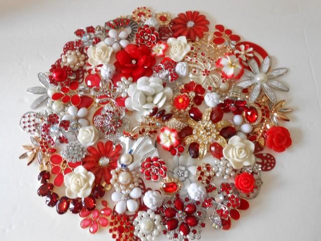 Brooch Bouquet Diy Kit 65 Pc Sweetheart Rose Red White Ivory Gold
