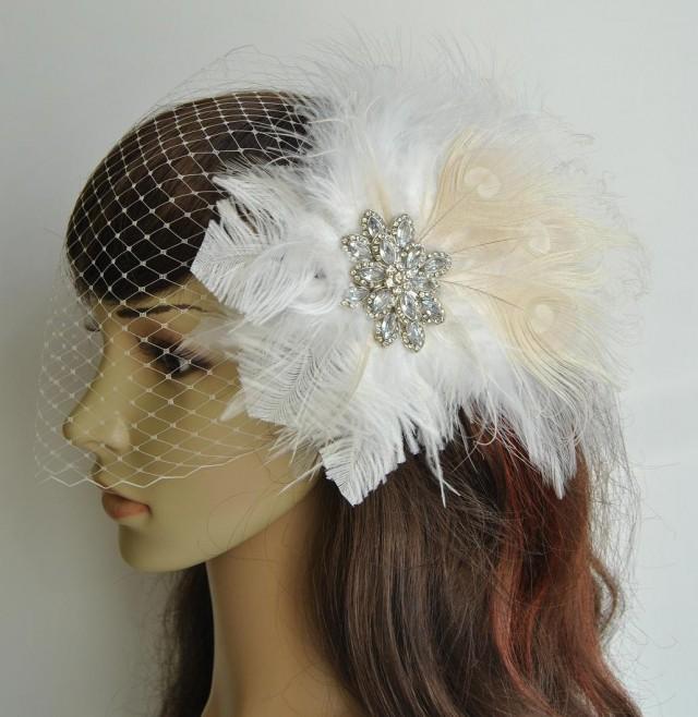 Fascinator And Bridal Veil, Rhinestone Bridal Ivory Fascinator, Bridal