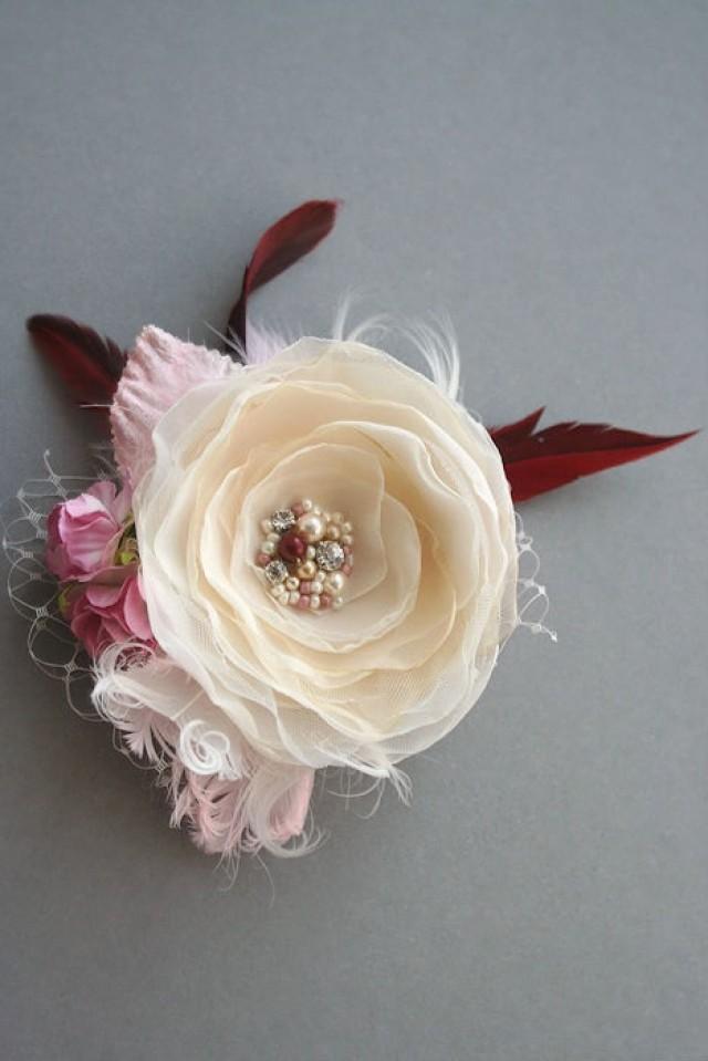 Wedding Hairpiece, Bridal Flower Hair Clip Vintage Rustic Flower
