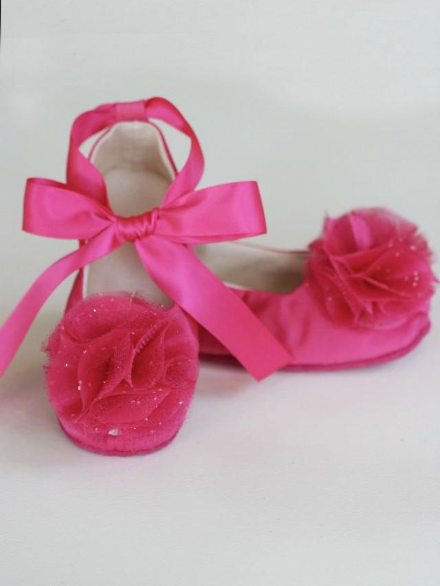 Fuchsia Satin Baby Shoe, Satin Flower Girl Ballet Flat, Easter Toddler