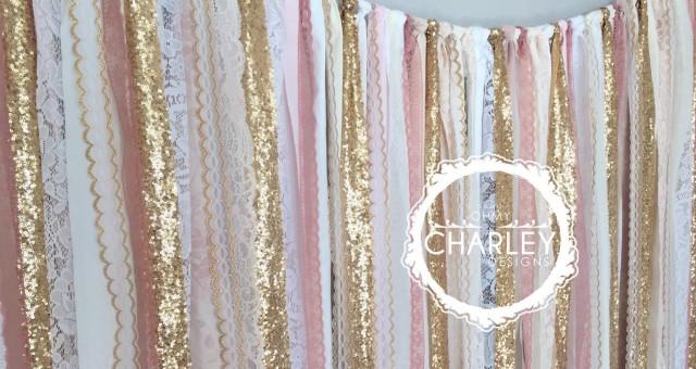 Pink Amp Gold Sparkle Sequin Fabric Backdrop With Lace