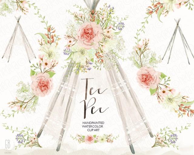 Watercolor Pastel Teepee Wild Boho Wedding Flowers Floral