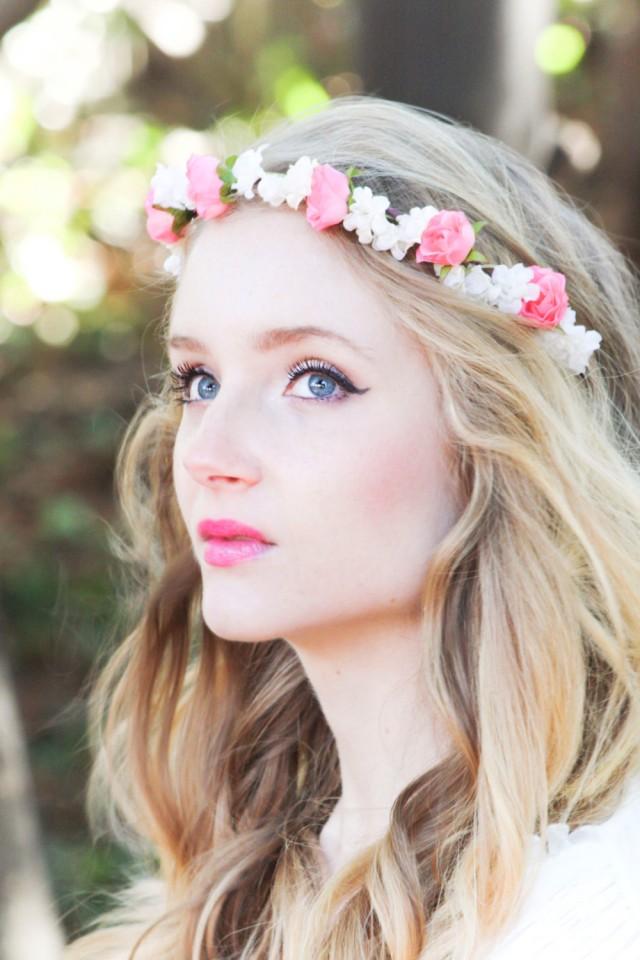 Wedding Flower Bridal Hair Accessory Pink Roses Hair Wreath Silk