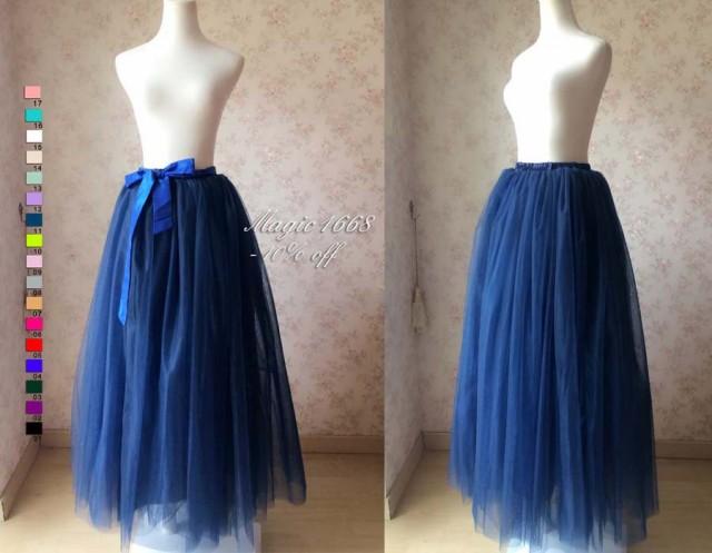 Maxi Skirt In Navy Blue Full Tulle Skirt Women Tutu Skirt Plus Size Maxi Tutu Skirt Floor