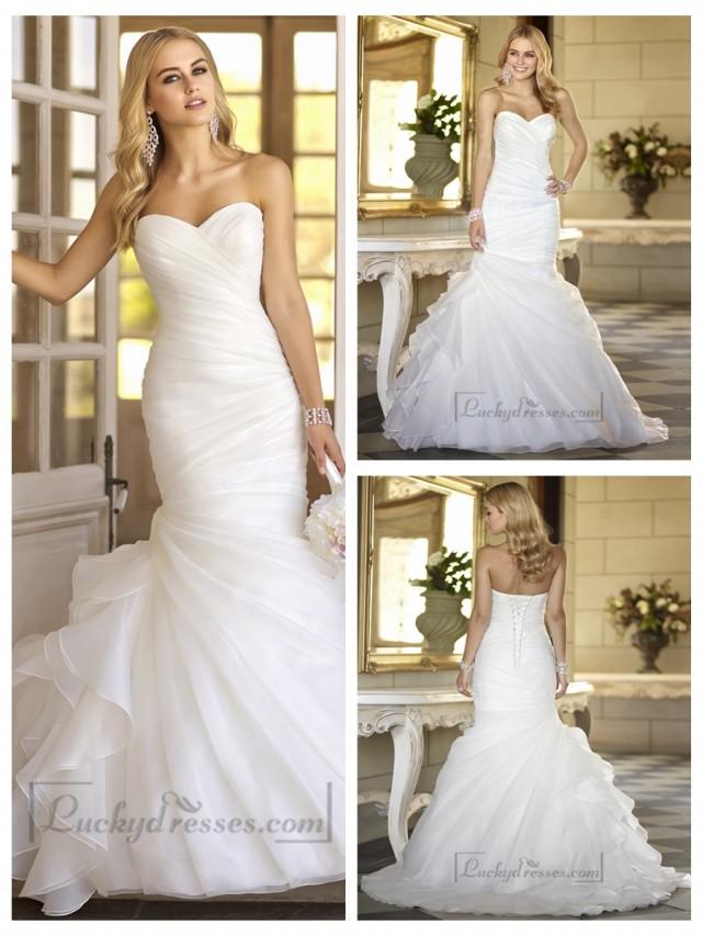 Trumpet Asymmetrical Pleated Bodice Sweetheart Vintage Wedding Dresses