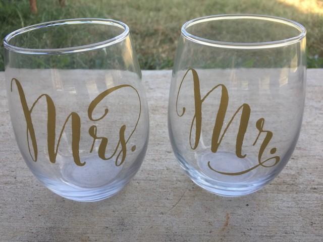 mr and mrs stemless wine glasses