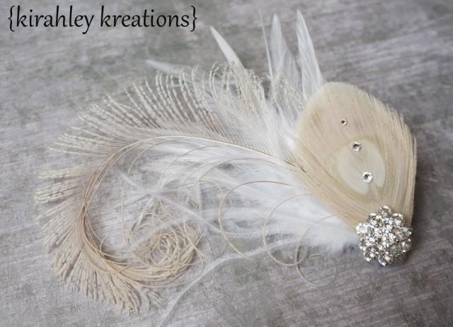 Celeste Champagne Ivory White Peacock Feather Wedding Bride Bridal Fascinator Headpiece Hair Clip Large Rhinestone Customization Available 2447685 Weddbook