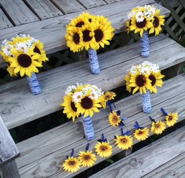 14 Piece Sunflower Bouquet Wedding Flower Set Bridal Bouquet Sunflower Daisy Bouquet Lace Bouquet Sunflower Wedding Bouquet Rustic Wedding 2448410 Weddbook