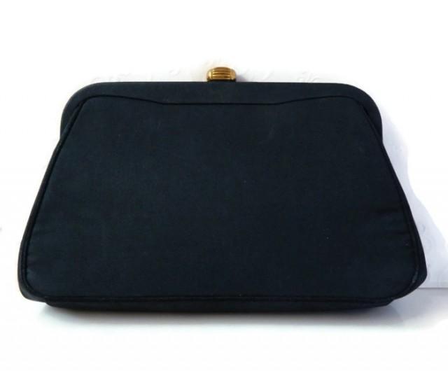 SALE Vintage Black Clutch Designer Bag MM Peau De Faile Morris Moskowitz Couture Evening Bag Mid 