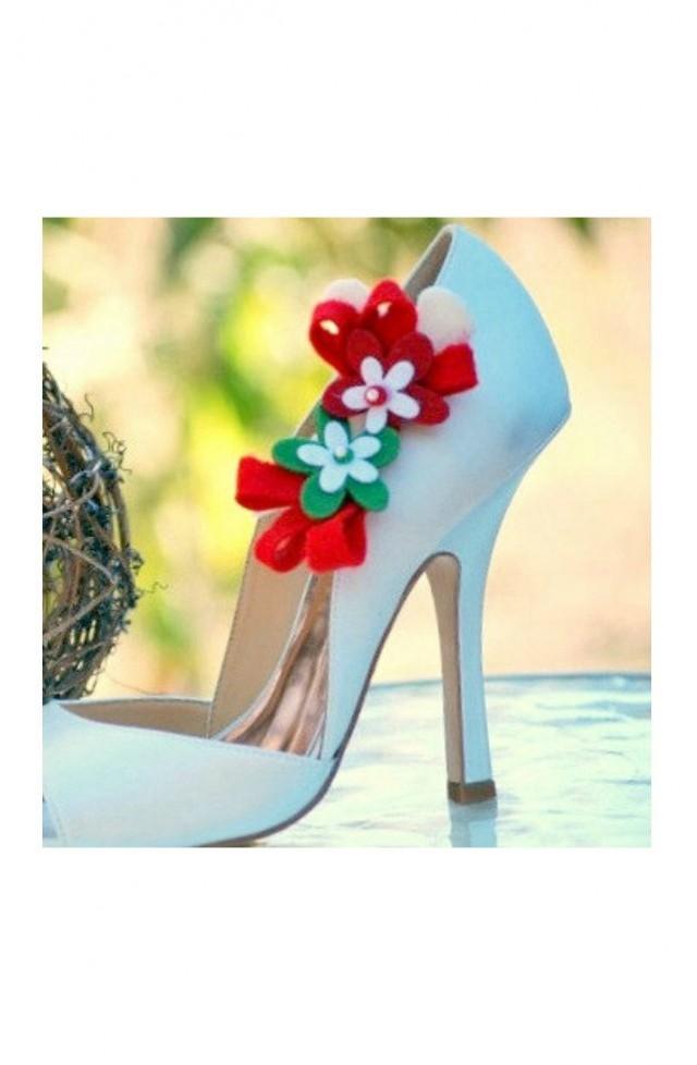Red Green White Flower Bows Shoe Clips. Etsy Handmade Nuptials