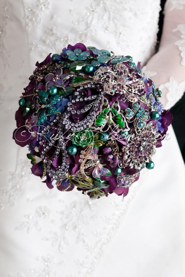 Royal Purple Wedding Brooch Bouquet. "Deep Purple Fusion" Rhinestone