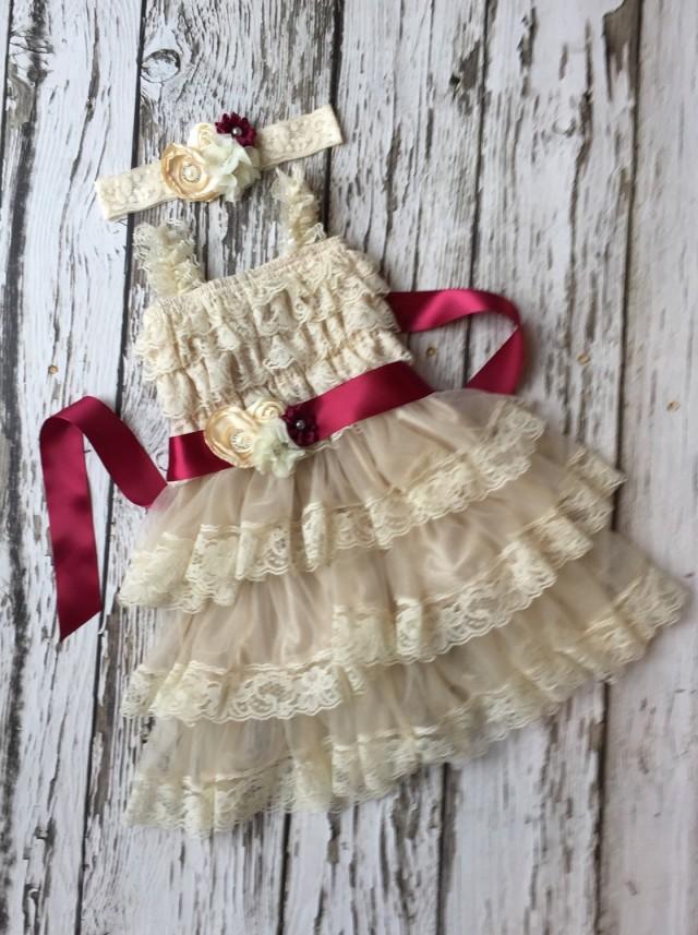 champagne and burgundy flower girl dresses