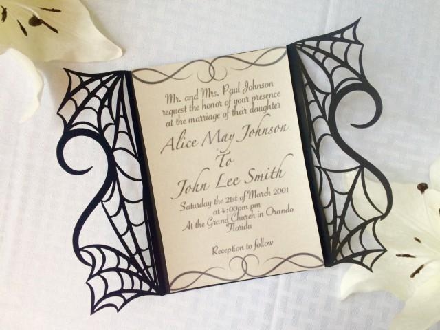 Gothic Spider Web Halloween Wedding Invitation Laser Cut Gatefold