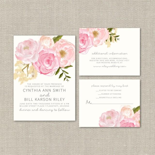 Wedding Invitation Suite Deposit Diy Watercolor Floral Rustic