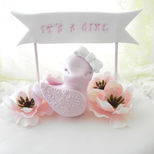 ~CAKE TOPPER~ Baby shower Pink Favor Announcement It's a girl with Baby Shoe 