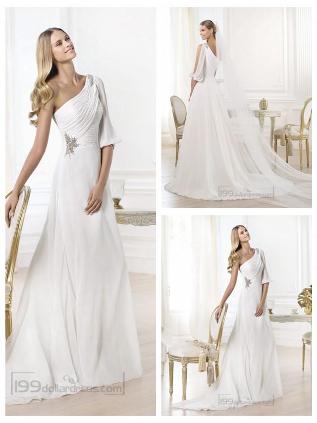 Stunning One Shoulder Draped A Line Wedding Dresses With Opened