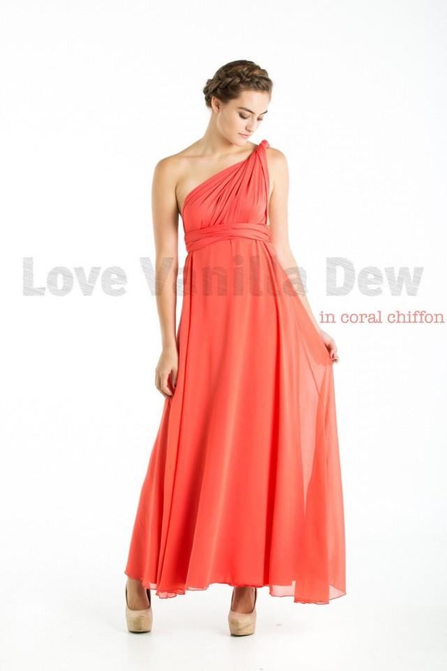 Bridesmaid Dress Infinity Dress Coral With Chiffon Overlay Floor Length