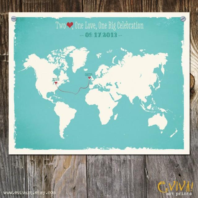 World Map Custom Wedding Print Destination Wedding Gift Memento