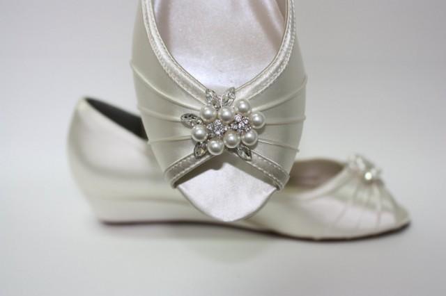 Wedge Wedding Shoes - Peep Toe Ivory 