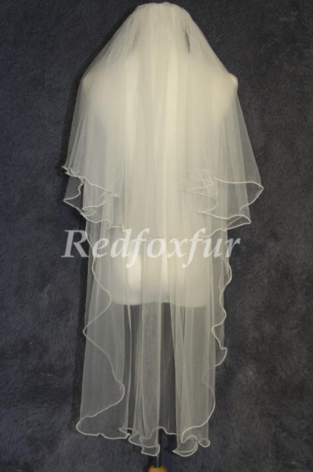 2T White Ivory Bridal Veil Pearl Edge Bridal Veil + Comb Eli Veil