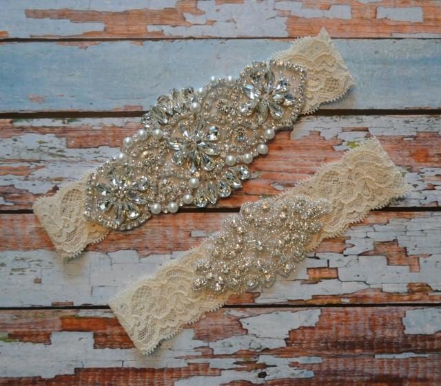 SALE Wedding Garter Set, Rhinestone Wedding Garter, Rhinestone & Pearl Bridal Garter Belt