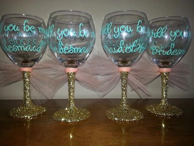 Funny Maid of Honor Proposal Gift Purple Unique Stemless Wine Glass Glitter for Her 0067 