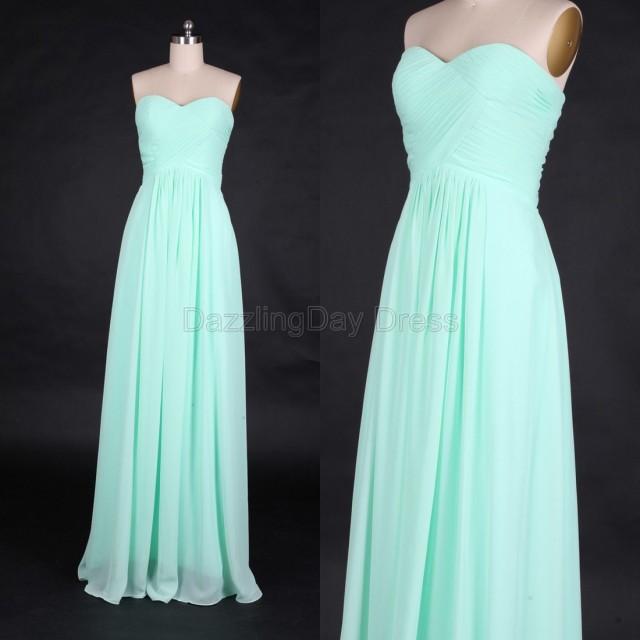 Mint Chiffon Simple Bridesmaid Dress Long Prom Dress Sweetheart