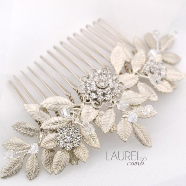 Leafy Wedding Hair Comb Silver Leaf Bridal Comb Swarovski Crystal