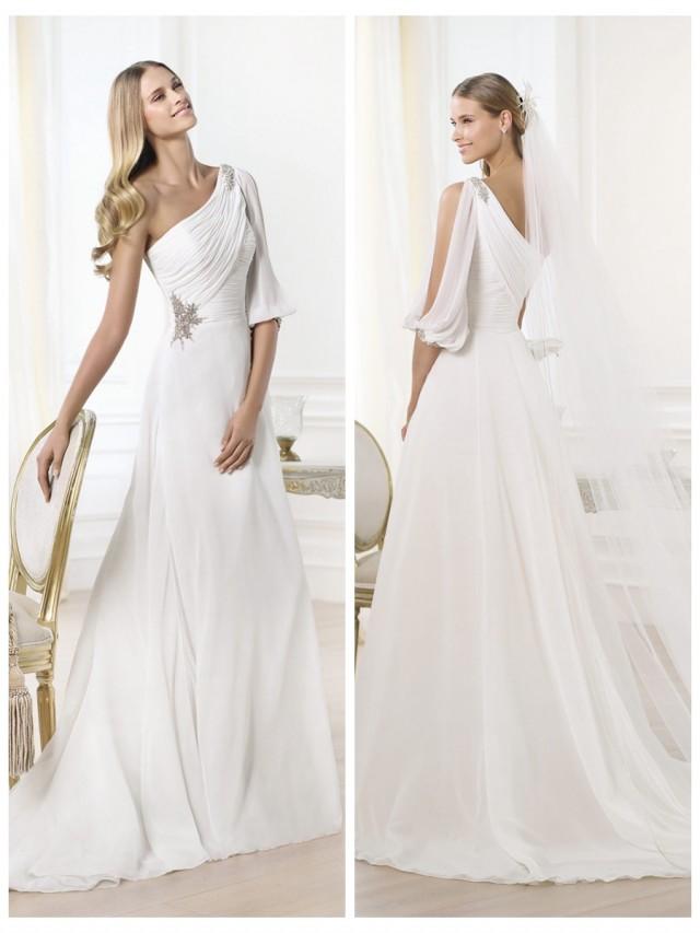 long sleeve draped wedding dress