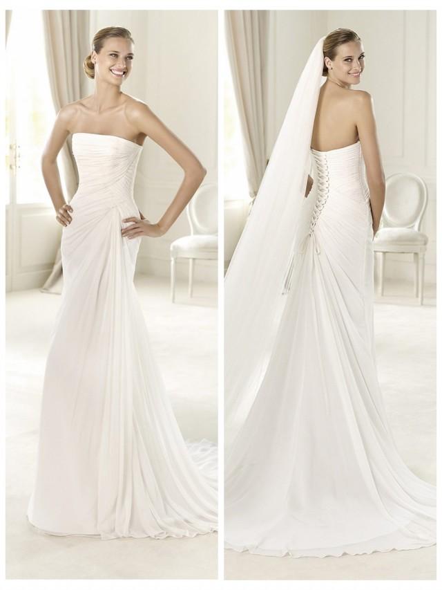Exquisite Strapless Draped Wedding Dress With Flattering Laceup Back