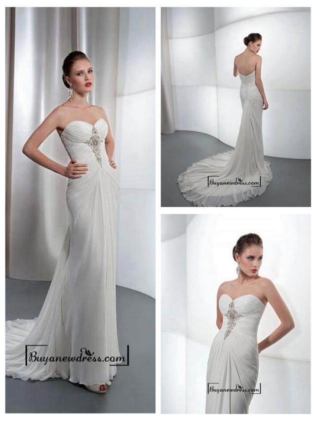 Amazing Chiffon And Satin Sheath Sweetheart Neck Wedding Dress With Beaded Lace Appliques 2454379 