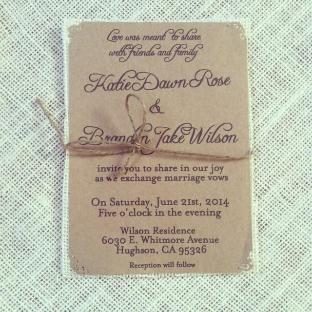 Rustic Kraft Wedding Invitations With Jute Twine On Ivory Burlap 75