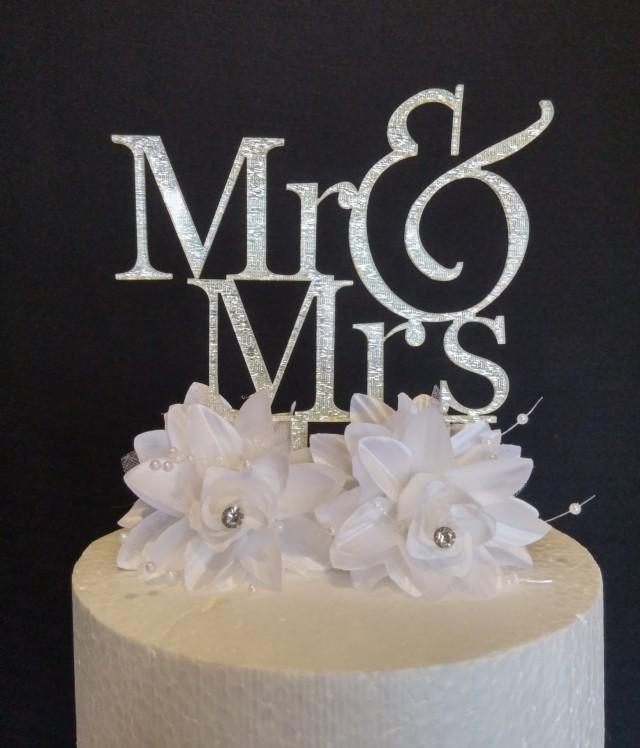Mr and Mr Wedding Cake Topper Acrylic Silver Glitter 