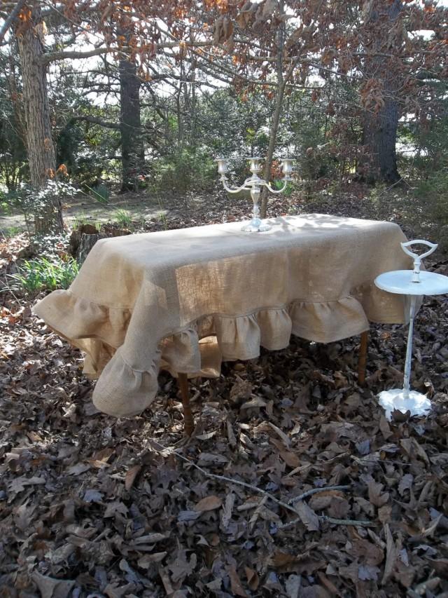 Custom Handmade Ruffled Burlap Tablecloth Ruffled Tablecloth Wedding Decorations Table Decor