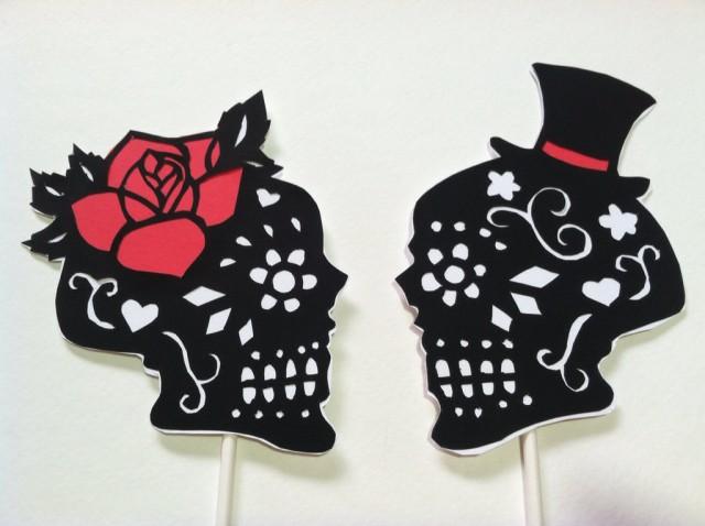 Day Of The Dead Skulls, Wedding Cake Topper Silhouette, Hand Cut Paper ...