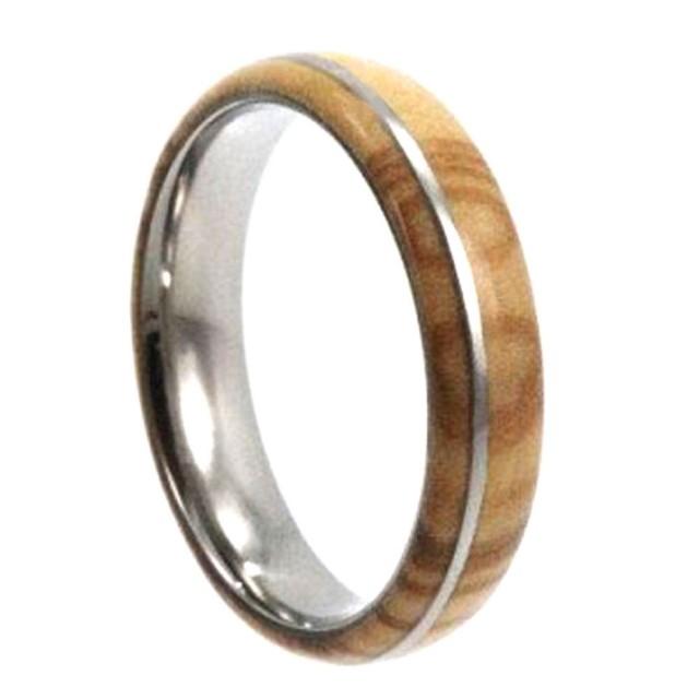 Titanium Wood Ring With Highly Figured Olive Wood And Titanium