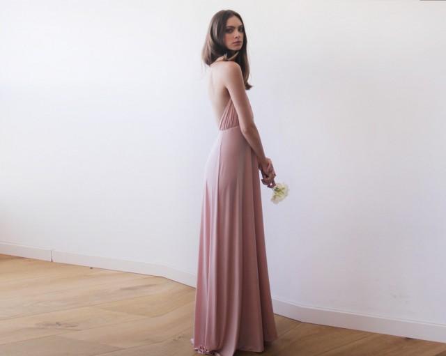 Blush Pink Halter Neck Maxi Gown, Backless Maxi Blush Dress