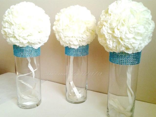 Centerpiece Cylinder Vase Lot Turquoise Teal Bling Rhinestone