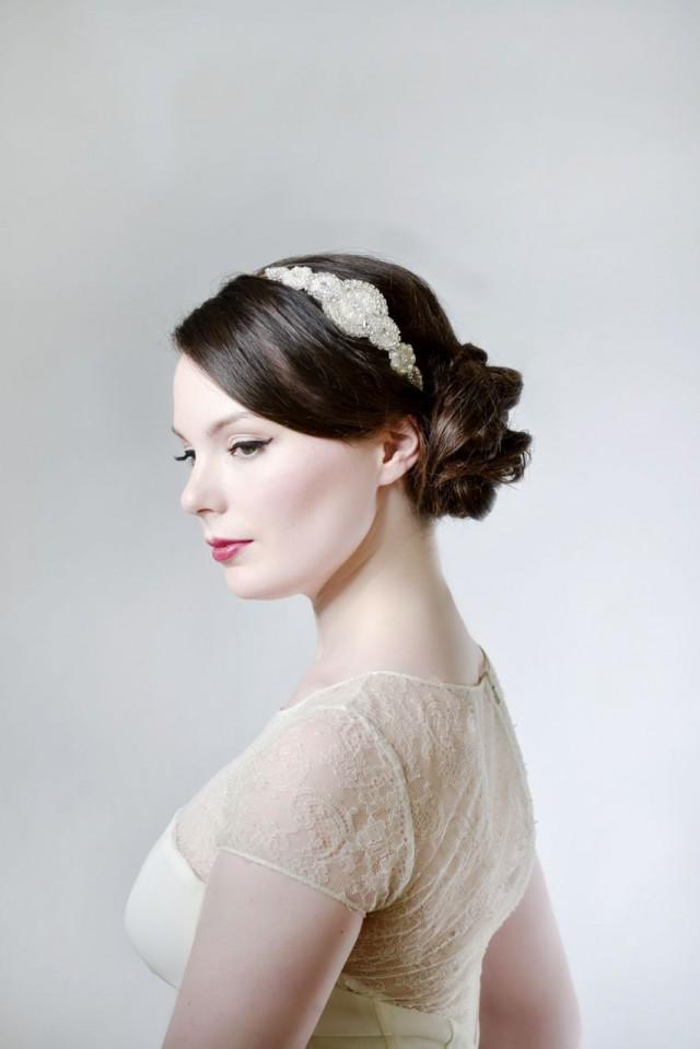 Beautiful Lily Bella Art Deco Style Wedding Headband Rhinestone Pearl Applique 