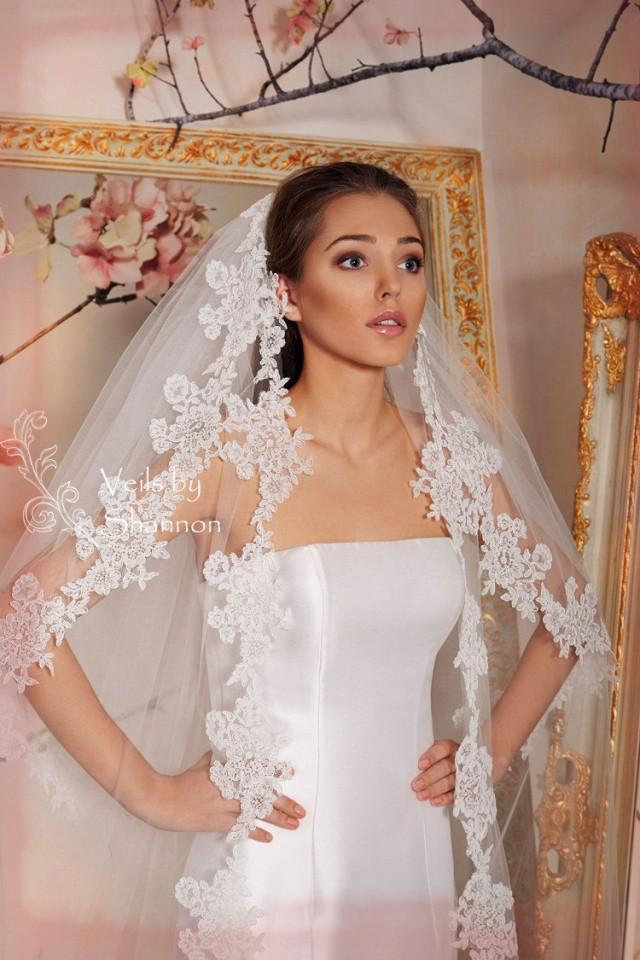 2 Layers Cathedral Lace Veil With Removable Lace Blusher, Convertible