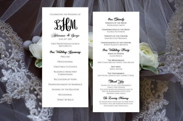 Monogram Wedding Program Template Tea Length Printable Instant