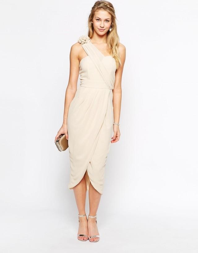 TFNC One Shoulder Pencil Dress With Wrap Skirt And Corsage Detail #2455913 - Weddbook