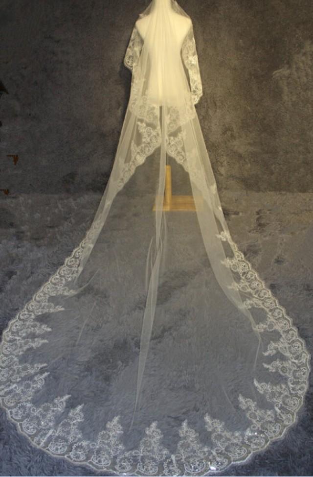 Luxurious Cathedral Veil, 4m Wedding Veil, Lace Veil, Sequined Lace