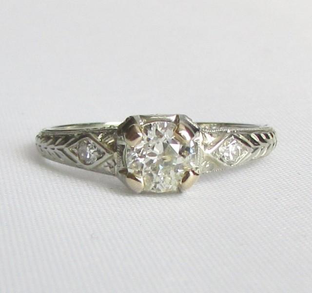 Antique Vintage 18k White Gold Old European Cut VS1 Diamond