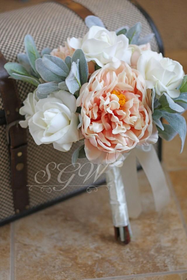 MADE TO ORDER Blush Peony And White Roses Real Touch Wedding Bouquet