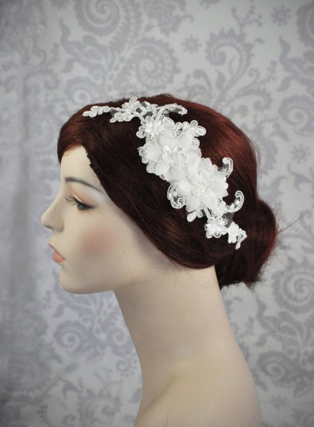 Lace Bridal Headpiece, Bridal Hair Accessories, Silk Flowers In Ivory 