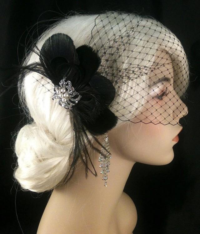 Bridal Feather Fascinator With Brooch Bridal Fascinator Fascinator Bridal Veil Black Peacock